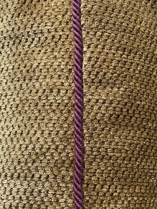 Antique gold chenille cushion with burgundy cord trim