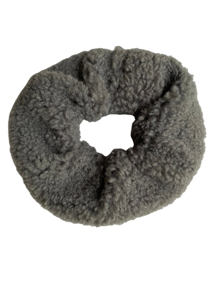 Grey sherpa sheepskin scrunchie