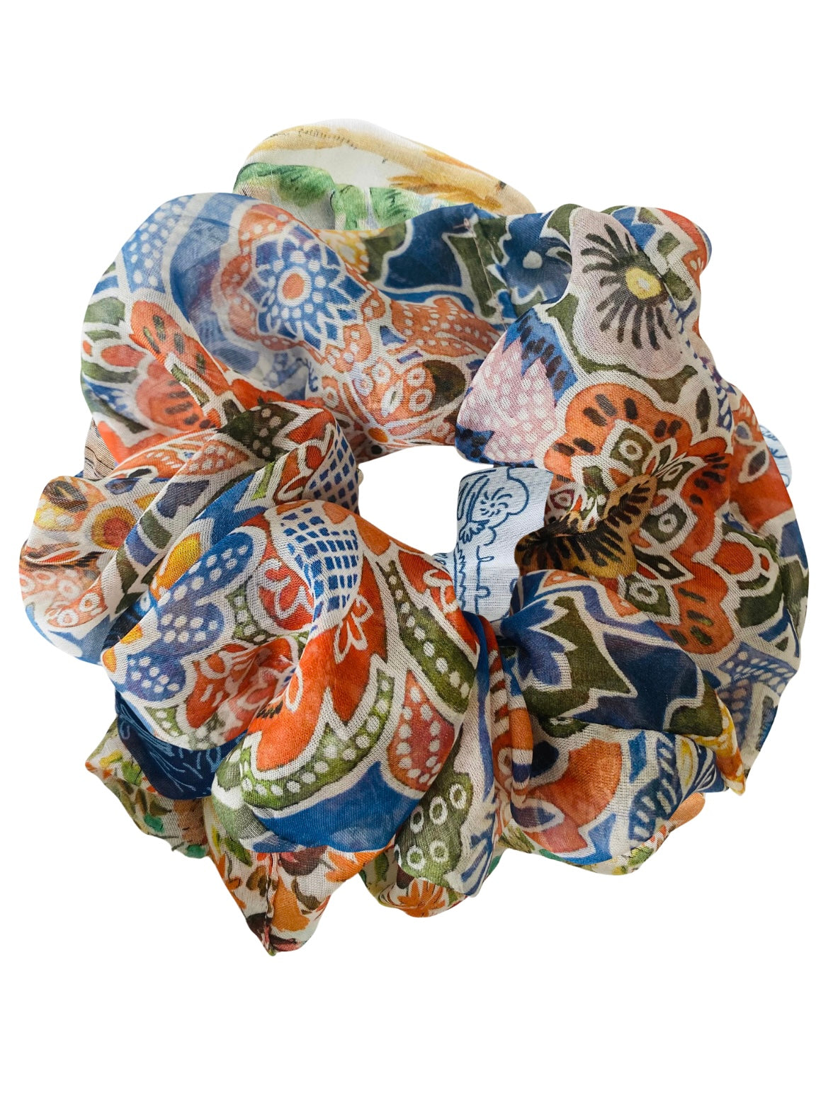 Modern paisley designer silk scrunchie - full