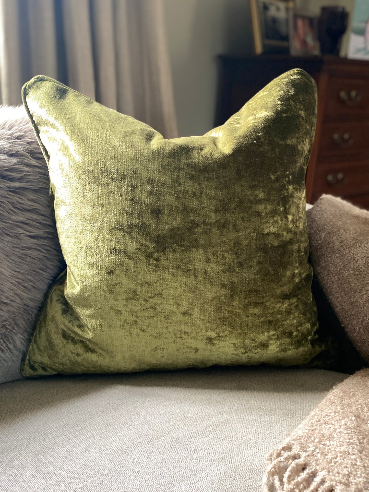 Luxury chartreuse velvet cushion