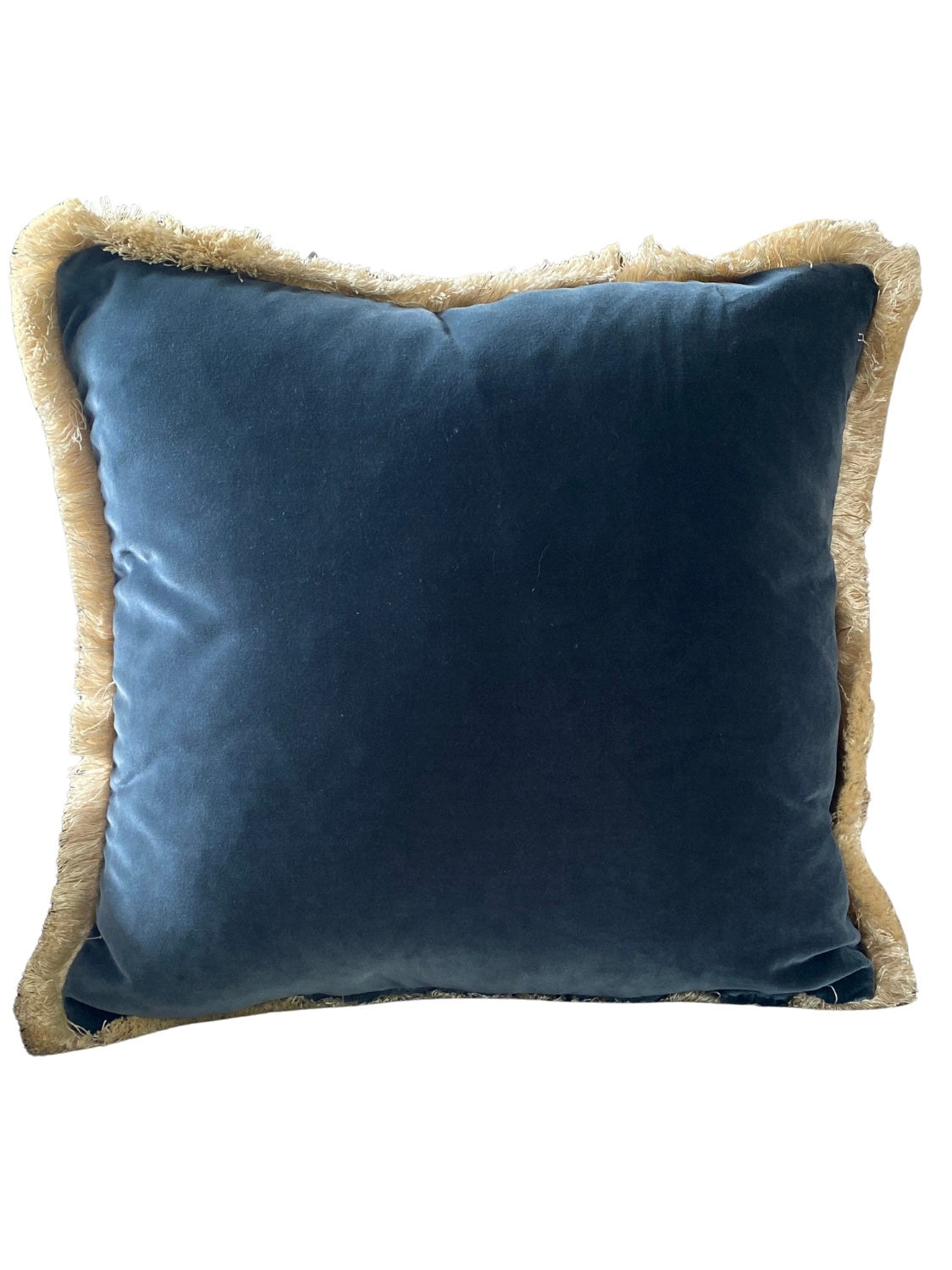 Luxury teal mulberry velvet cushion with fringing