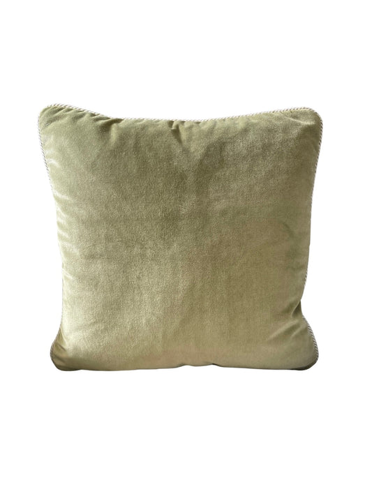 Moss green velvet cushion with cord trim