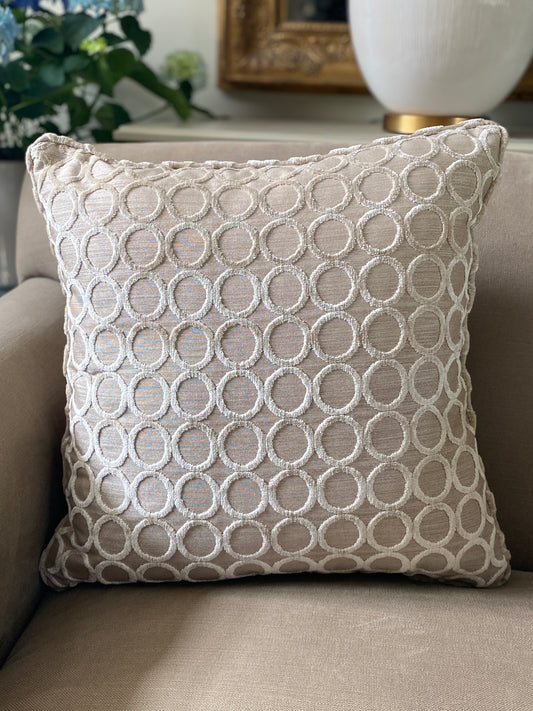 Luxury taupe cut pile velvet circle cushion