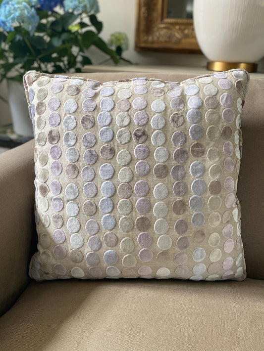 Muted velvet pastel circles cushion