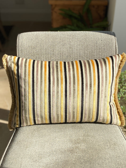 Stripe chenille cushion with fringing