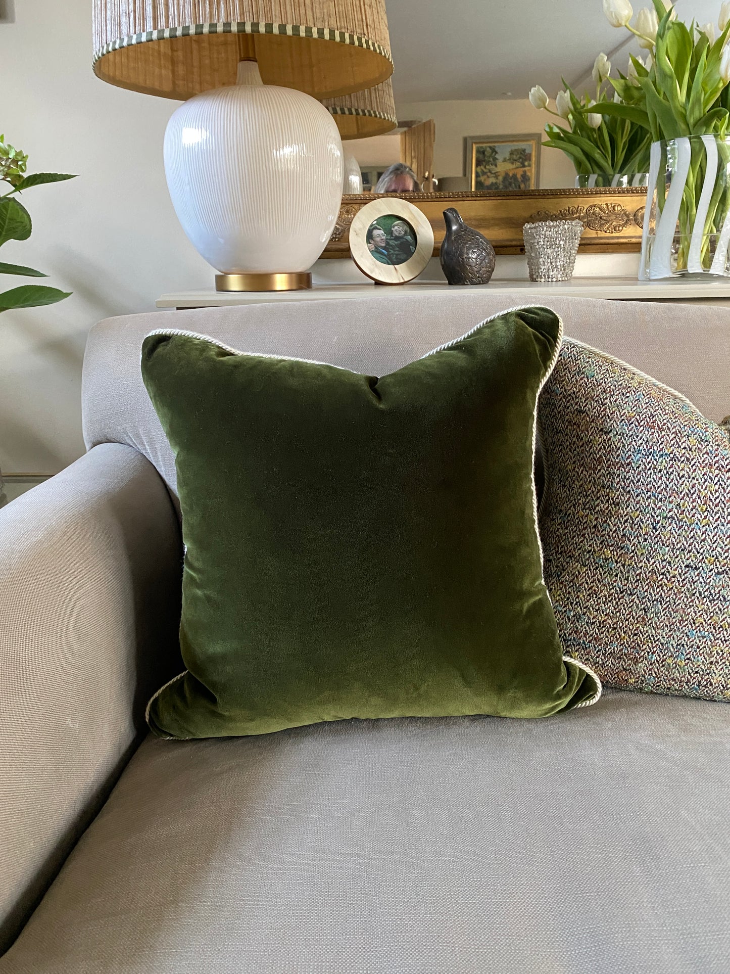Rich green luxury velvet cushion
