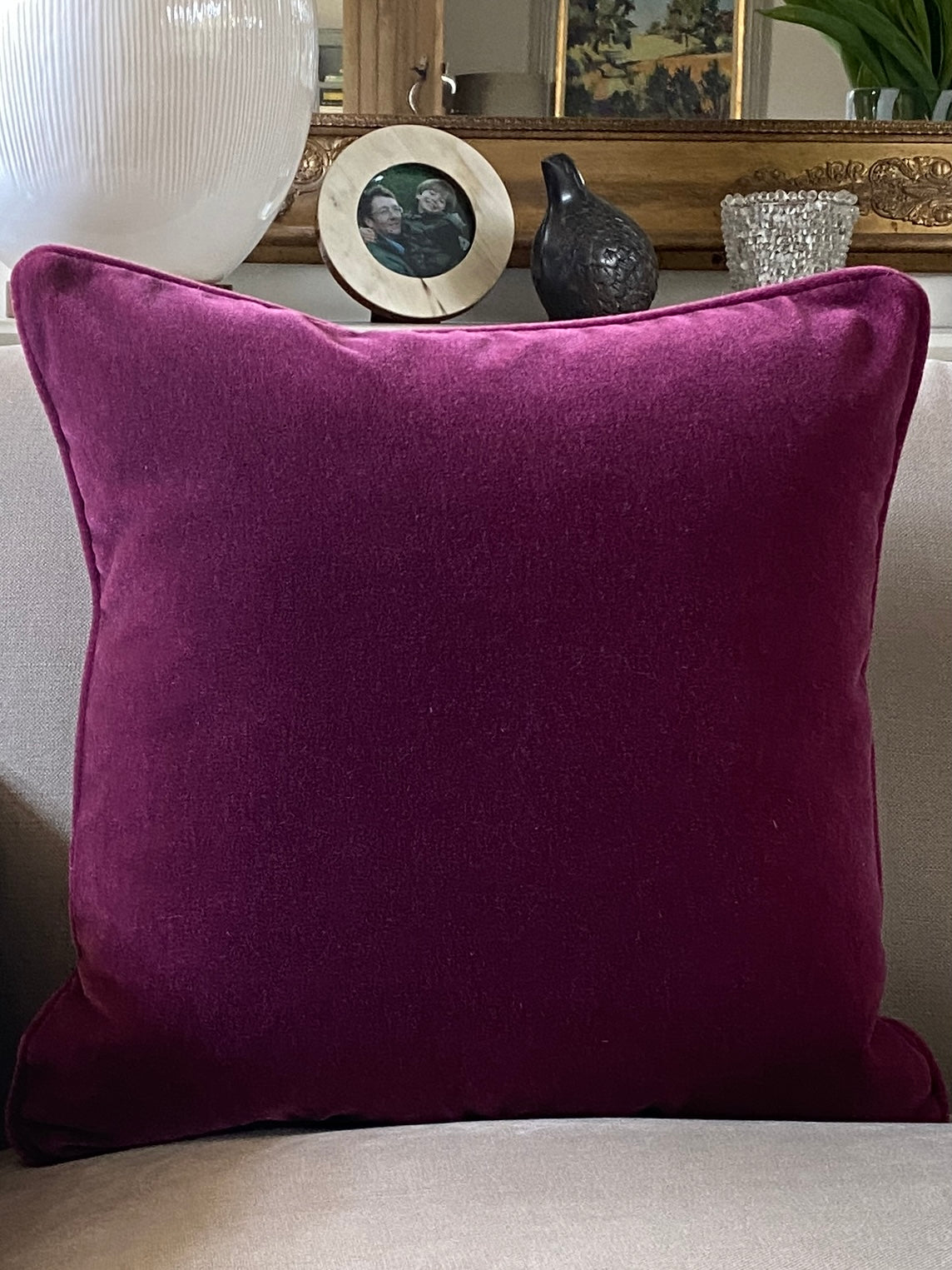 Luxury raspberry mohair velvet cushion