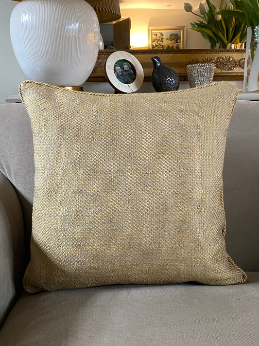 Warm gold luxury chenille cushion with gold cord trim