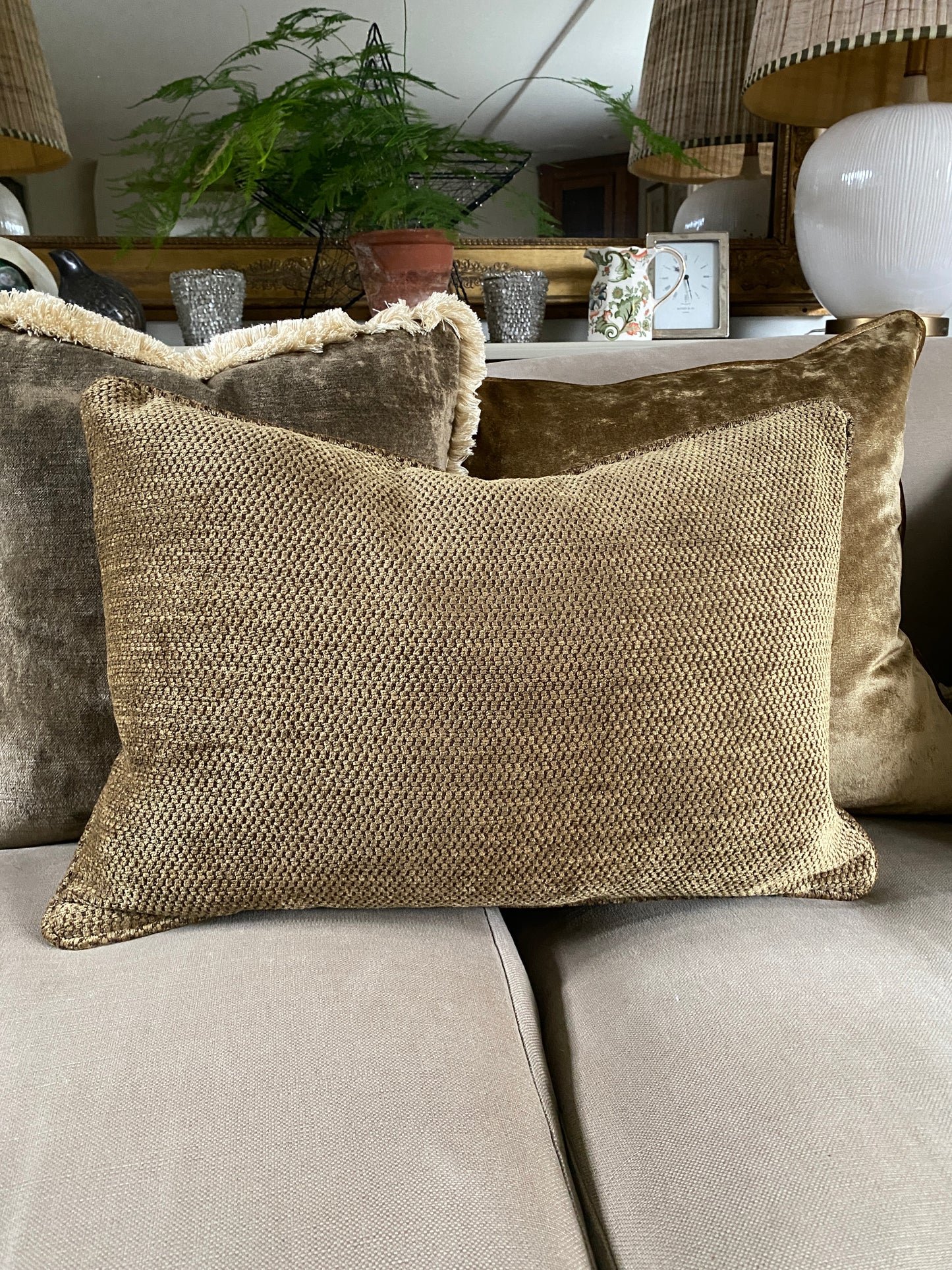Antique gold chenille cushion