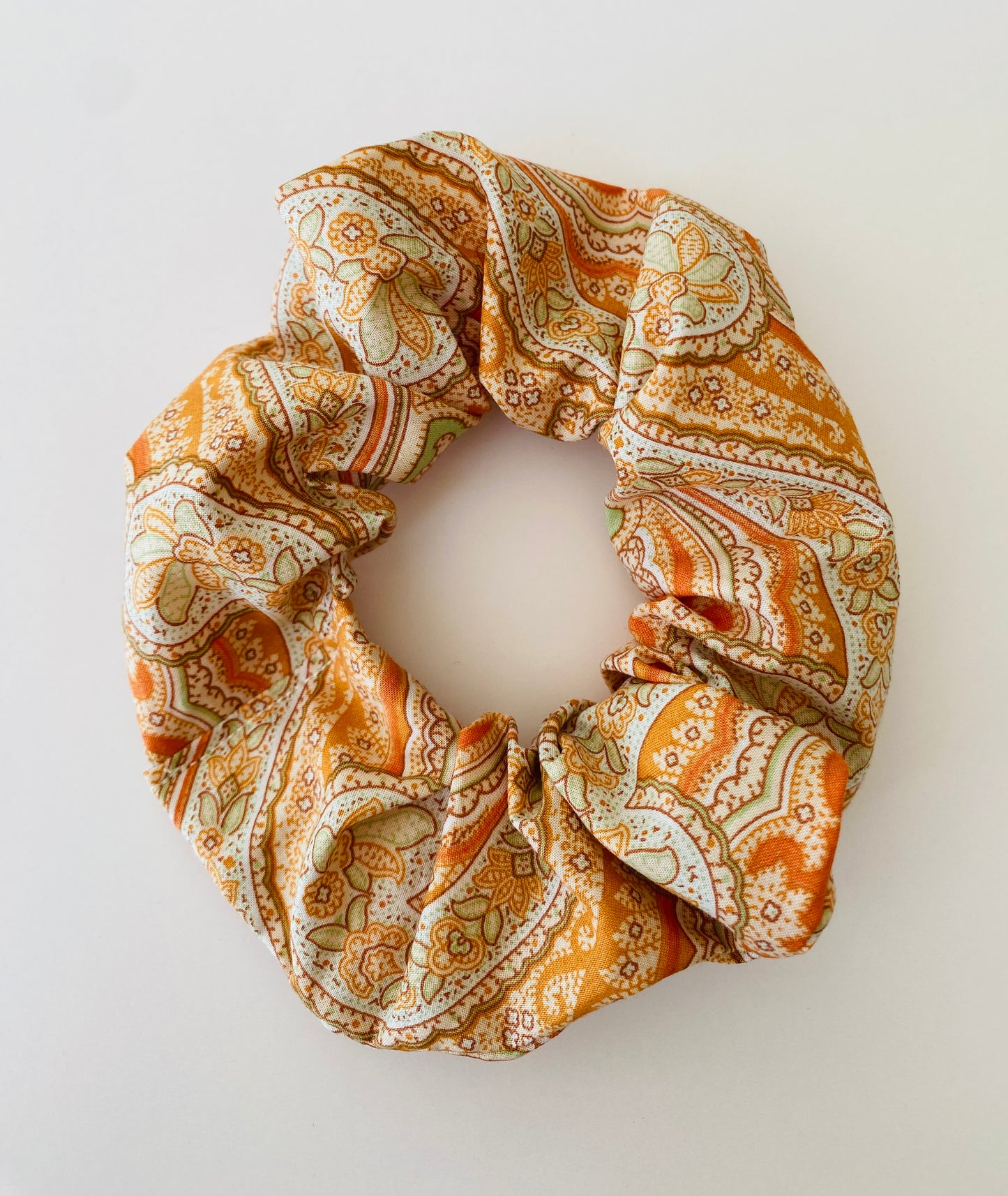 Silky soft orange paisley scrunchie in Liberty tana lawn cotton - slim