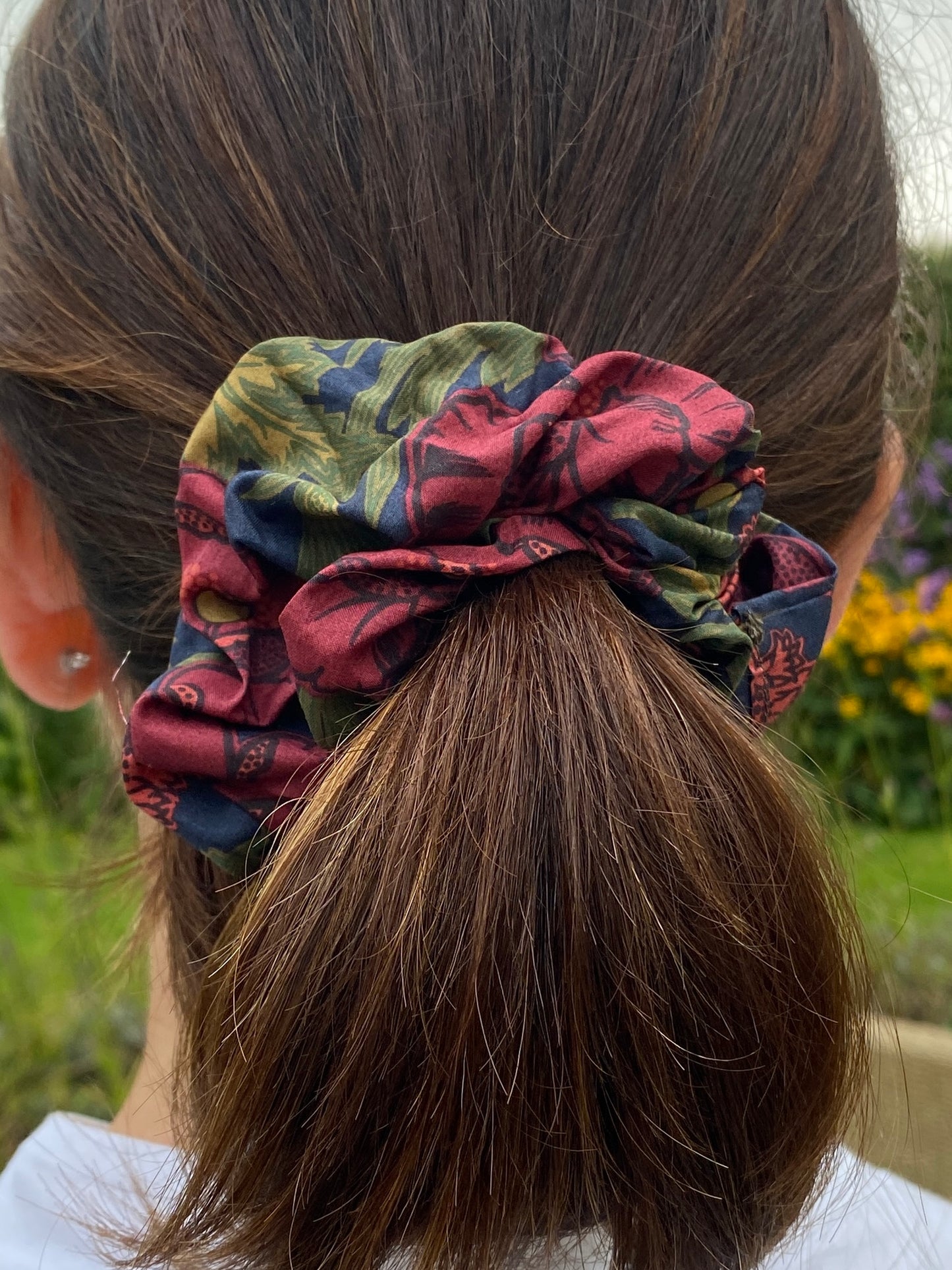 Richly jewel coloured Liberty Tana lawn scrunchie  - full