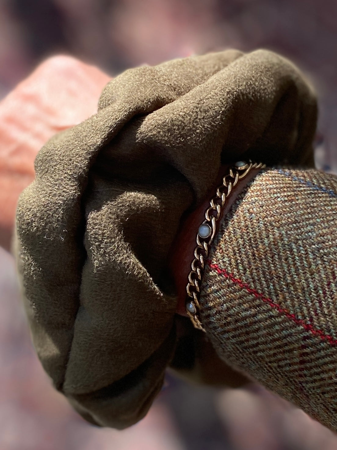 Faux suede scrunchie in khaki - full