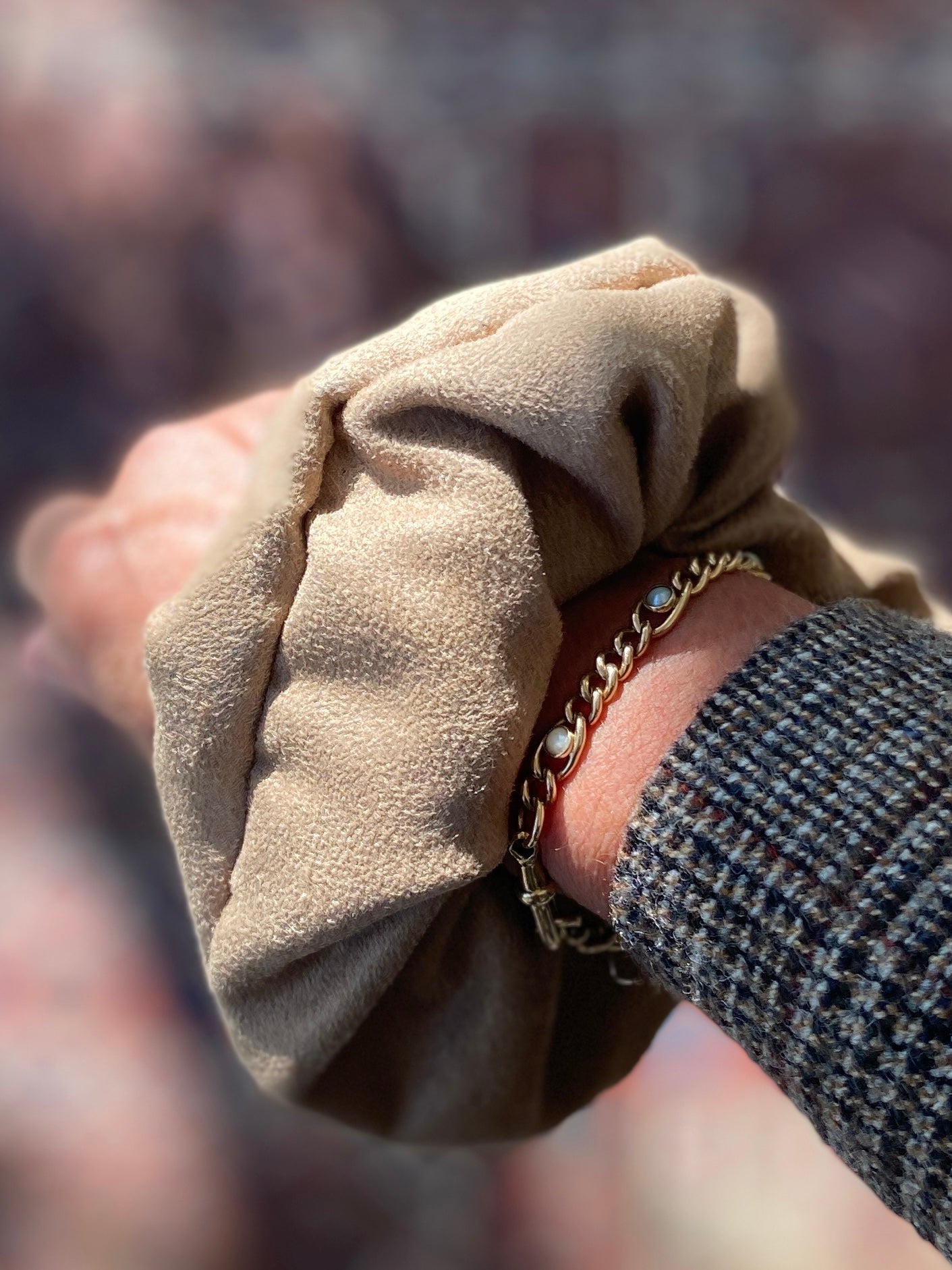 Faux suede scrunchie in mink - full