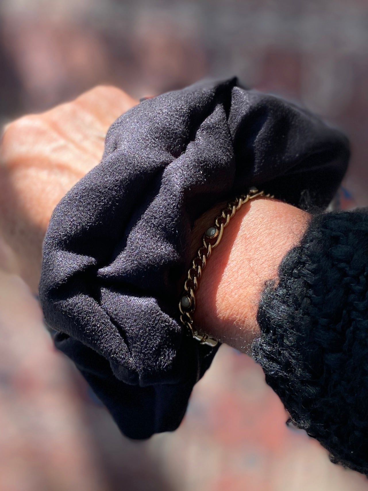 Faux suede scrunchie in black - full